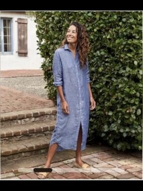 Frank & Eileen Rory Long Sleeve Linen Shirt Dress M